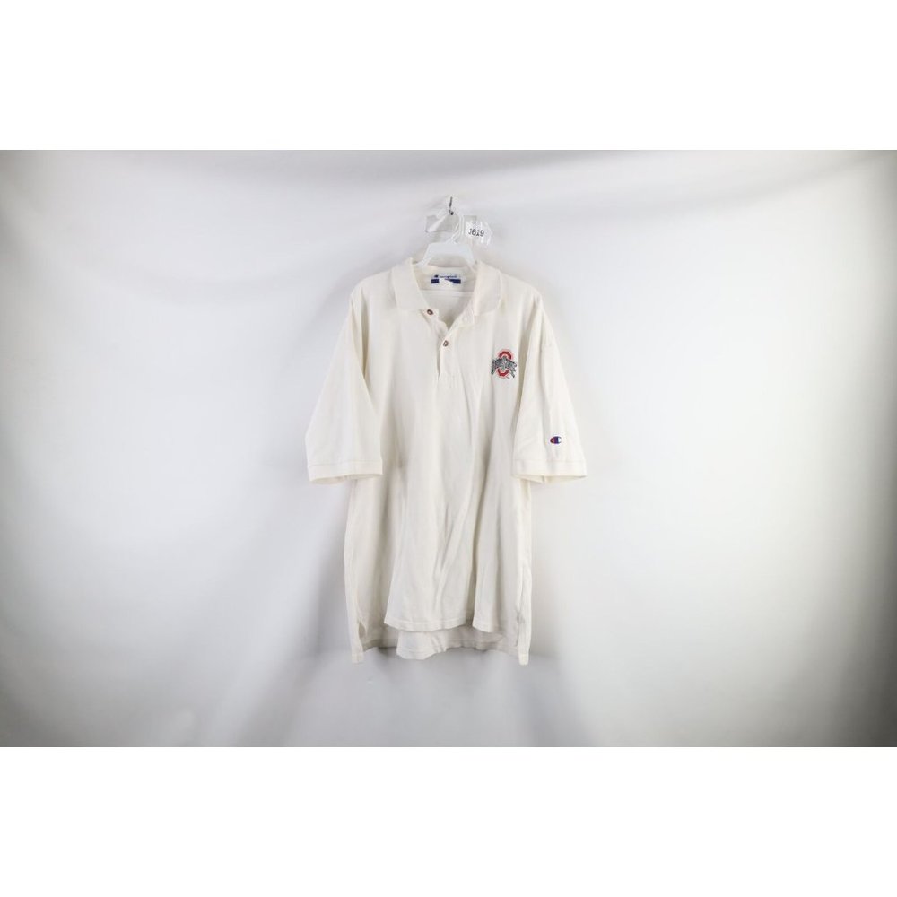 Vtg 90s Champion Mens XL Spell Out Ohio State University Golf Polo Shirt White - Picture 1 of 12